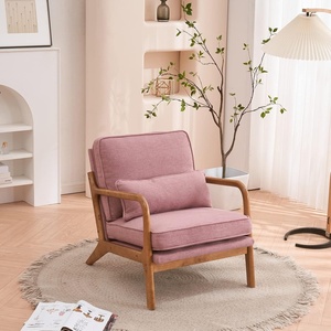 image:imageVINGLI Cozy Living Room Chairs Linen Pink Accent Chairs Set of 2 Wood Lounge Chairs for Bedroom Comfy Mid Century Modern Armchair Upholstered Reading Side Chairs for AdultsLinenpink