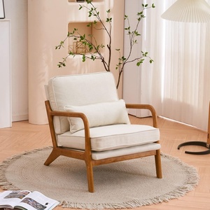 image:imageVINGLI Cozy Living Room Chairs Linen Pink Accent Chairs Set of 2 Wood Lounge Chairs for Bedroom Comfy Mid Century Modern Armchair Upholstered Reading Side Chairs for AdultsFine Linenbeige