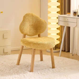 image:imageVINGLI Cute CloudBack Armless Vanity Chair with No Wheels Modern Desk Chair with 4 Solid Wood Legs for Girls Plush Chenille Velvet Comfy Makeup Accent Chair for BedroomLiving RoomOffice BeigeMustard Yellow