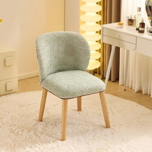 image:imageVINGLI Cute CloudBack Armless Vanity Chair with No Wheels Modern Desk Chair with 4 Solid Wood Legs for Girls Plush Chenille Velvet Comfy Makeup Accent Chair for BedroomLiving RoomOffice BeigeGrass Green