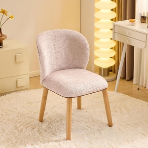 image:imageVINGLI Cute CloudBack Armless Vanity Chair with No Wheels Modern Desk Chair with 4 Solid Wood Legs for Girls Plush Chenille Velvet Comfy Makeup Accent Chair for BedroomLiving RoomOffice BeigeLight Pink