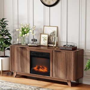 image:imageVINGLI Fireplace TV Stand for up to 70 inch TVs Fluted Entertainment Center with Electric Fireplace Heater amp Adjustable Shelves Fireplace Media Console Table for Living Room OakWalunt