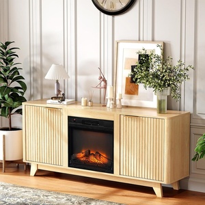 image:imageVINGLI Fireplace TV Stand for up to 70 inch TVs Fluted Entertainment Center with Electric Fireplace Heater amp Adjustable Shelves Fireplace Media Console Table for Living Room OakOak