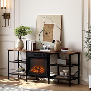 image:imageVINGLI Fireplace TV Stand for up to 80 inch TVs Farmhouse Entertainment Center with Electric Fireplace Heater amp Adjustable Shelves Fireplace Media Console Table for Living Room Gray OakRustic Brown