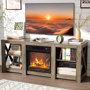 image:imageVINGLI Fireplace TV Stand for up to 80 inch TVs Farmhouse Entertainment Center with Electric Fireplace Heater amp Adjustable Shelves Fireplace Media Console Table for Living Room Gray OakGray Oak