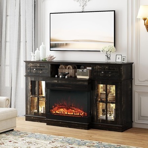 image:imageVINGLI Fireplace TV Stand up to 65 TVs 3Sided Glass Entertainment Center with Electric Fireplace Heater amp Glass Doors and Drawers Media Console Table with LED Living Room Dark Rustic Oak