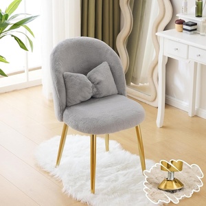 image:imageVINGLI Fluffy Girls Vanity Chair with Back amp PillowCute Small Cozy Desk Chair No WheelsComfy Makeup Ch with Ajustable Gold Legsfor BedroomLiving RoomSmall SpacePinkGreyplush