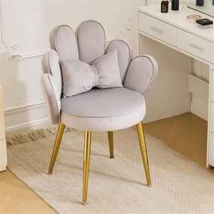 image:imageVINGLI Fluffy Girls Vanity Chair with Back amp PillowCute Small Cozy Desk Chair No WheelsComfy Makeup Ch with Ajustable Gold Legsfor BedroomLiving RoomSmall SpacePinkGreyvelvet