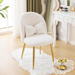 image:imageVINGLI Fluffy Girls Vanity Chair with Back amp PillowCute Small Cozy Desk Chair No WheelsComfy Makeup Ch with Ajustable Gold Legsfor BedroomLiving RoomSmall SpacePinkWhiteteddy Fleece