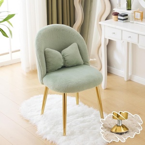 image:imageVINGLI Fluffy Girls Vanity Chair with Back amp PillowCute Small Cozy Desk Chair No WheelsComfy Makeup Ch with Ajustable Gold Legsfor BedroomLiving RoomSmall SpacePinkGreenplush