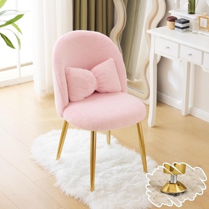 image:imageVINGLI Fluffy Girls Vanity Chair with Back amp PillowCute Small Cozy Desk Chair No WheelsComfy Makeup Ch with Ajustable Gold Legsfor BedroomLiving RoomSmall SpacePinkPinkplush