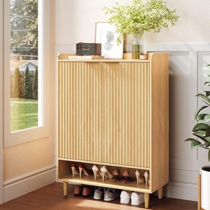 image:imageVINGLI Fluted Shoe Cabinet with Drawer and Doors Wooden Entryway Shoe Storage Cabinet with Adjustable Shelves Modern Tall Shoe Organizer with Gold Metal Legs for Hallway Living Room Bedroom OakNatural Oak