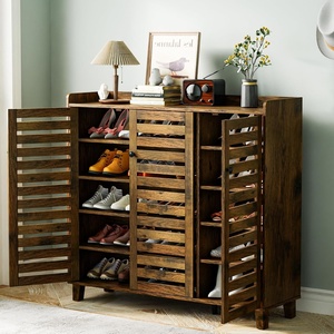 image:imageVINGLI Fluted Shoe Cabinet with Drawer and Doors Wooden Entryway Shoe Storage Cabinet with Adjustable Shelves Modern Tall Shoe Organizer with Gold Metal Legs for Hallway Living Room Bedroom OakRustic Brown