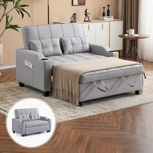 image:imageVINGLI Green Futon Sofa Bed Convertible Loveseat Sleeper Couch Faux Leather Pullout Sofa Fold Out Couch Bed with USB Ports Cup Holders Armrest for Living Room Bedroom Apartment RoomLight Grey