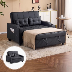image:imageVINGLI Green Futon Sofa Bed Convertible Loveseat Sleeper Couch Faux Leather Pullout Sofa Fold Out Couch Bed with USB Ports Cup Holders Armrest for Living Room Bedroom Apartment RoomBlack