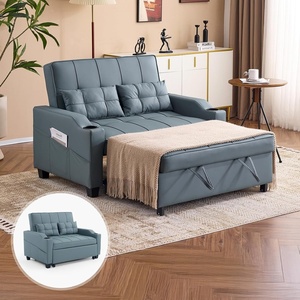 image:imageVINGLI Green Futon Sofa Bed Convertible Loveseat Sleeper Couch Faux Leather Pullout Sofa Fold Out Couch Bed with USB Ports Cup Holders Armrest for Living Room Bedroom Apartment RoomBlue Grey