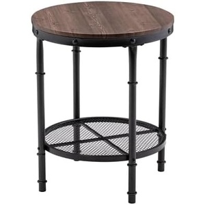 image:imageVINGLI Industrial Round End Table  20 Metal amp Wooden Side Table for Couch amp Living RoomBrown