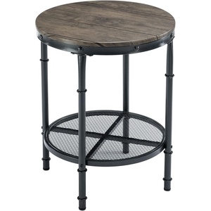 image:imageVINGLI Industrial Round End Table  20 Metal amp Wooden Side Table for Couch amp Living RoomIndustrial Walnut