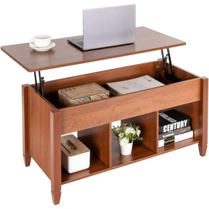 image:imageVINGLI Lift Top Coffee Table Modern Wooden Coffee Table with Hidden Storage Multifunctional Coffee Table with Three Open Shelves for Living Room Reception Room OakOak