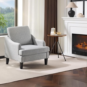 image:imageVINGLI Linen Fabric Accent Chairs Set of 2 Grey Modern Upholstered Armchair Comfy Sofa Chair Living Room Bedroom Furniture for ApartmentGrey