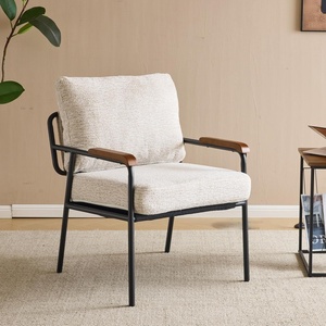 image:imageVINGLI MidCentury Modern Accent Armchiar for Small Space Small Comfy Upholstered Leisure Reading Chair with Wood Armrest for Bedroom Living Room Waiting Room Linen GreyLinen Beige