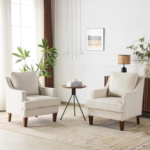 image:imageVINGLI MidCentury Modern Accent Chair Beige Upholstered Armchair Comfy Sofa Chair Reading Chair High Back for Living Room Bedroom Furniture Apartment2