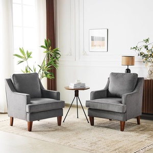 image:imageVINGLI MidCentury Modern Accent Chairs Set of 2 Light Grey Upholstered Armchair Comfy Sofa Chairs Reading Chair High Back for Living Room Bedroom Furniture Apartment