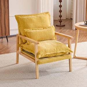 image:imageVINGLI MidCentury Modern Cloud Accent Armchair with Lumbar Pillow 63 Thick Seat Cushion Comfortable Reading Chair with Wooden ArmrestsBoho Lounge Chair for Bedroom Living Room Chenille GreyChenille Yellow