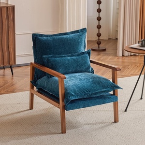 image:imageVINGLI MidCentury Modern Cloud Accent Armchair with Lumbar Pillow 63 Thick Seat Cushion Comfortable Reading Chair with Wooden ArmrestsBoho Lounge Chair for Bedroom Living Room Chenille GreyChenille Teal