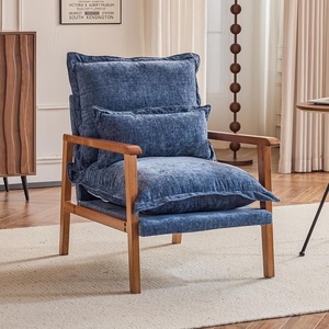 image:imageVINGLI MidCentury Modern Cloud Accent Armchair with Lumbar Pillow 63 Thick Seat Cushion Comfortable Reading Chair with Wooden ArmrestsBoho Lounge Chair for Bedroom Living Room Chenille GreyChenille Gray Blue