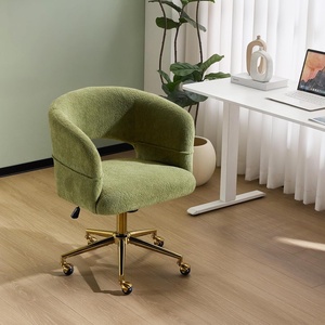image:imageVINGLI Modern Curved Office amp Vanity Desk Chair Cute Upholstered Nail Chair with Wheels amp 360 Swivel amp Club amp Tilting amp Gold Base for Bedroom Living Room Makeup Velvet Chenille KhakiGreen