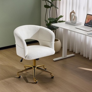 image:imageVINGLI Modern Curved Office amp Vanity Desk Chair Cute Upholstered Nail Chair with Wheels amp 360 Swivel amp Club amp Tilting amp Gold Base for Bedroom Living Room Makeup Velvet Chenille KhakiWhite