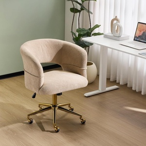 image:imageVINGLI Modern Curved Office amp Vanity Desk Chair Cute Upholstered Nail Chair with Wheels amp 360 Swivel amp Club amp Tilting amp Gold Base for Bedroom Living Room Makeup Velvet Chenille KhakiKhaki