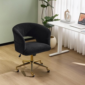 image:imageVINGLI Modern Curved Office amp Vanity Desk Chair Cute Upholstered Nail Chair with Wheels amp 360 Swivel amp Club amp Tilting amp Gold Base for Bedroom Living Room Makeup Velvet Chenille KhakiBlack