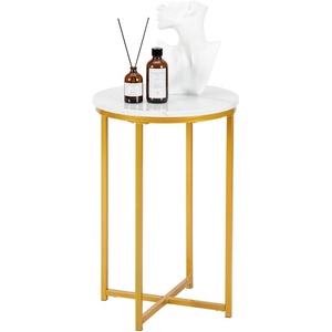 image:imageVINGLI Modern End Table Set of 2 Round Side Table with Golden Metal Frame for Bedroom Living Room Accent Coffee Table Nightstand with Faux Marble Top WhileGold