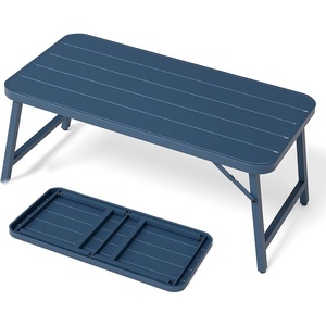 image:imageVINGLI Outdoor Folding Coffee Table Rectangle Drainable Iron Patio Table for Balcony Porch and Living Room BlueBlue