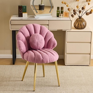 image:imageVINGLI ShellShaped Teddy Fleece Accent Vanity Chair with BackComfy Blue and Gold Desk Chair No WheelsCute Small Pearl Deco PillowGift for GirlsWomenfor MakeupOfficeDiningNailSewingBedroomPurple