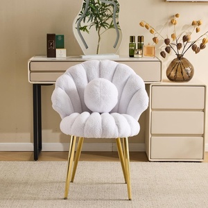image:imageVINGLI ShellShaped Teddy Fleece Accent Vanity Chair with BackComfy Blue and Gold Desk Chair No WheelsCute Small Pearl Deco PillowGift for GirlsWomenfor MakeupOfficeDiningNailSewingBedroomWhite