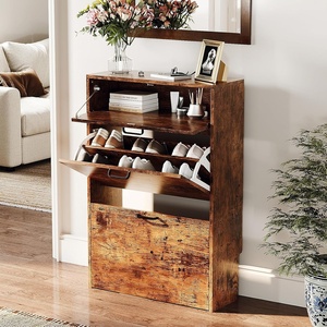 image:imageVINGLI Shoe Cabinet for Entryway Farmhouse Slim Shoe Rack Storage with 3 Flip Drawers Rustic Brown Top amp Washed White Body Narrow Hidden Shoe Organizer for Hallway 95 DepthRustic Brown