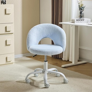 image:imageVINGLI Small Vanity Chair with Faux Fur Wheels for GirlsCute Adjustable Height Armless Office Desk Chair360Swivel Comfy Rolling for StudyMake up RoomSmall SpaceBlueFurry Blue