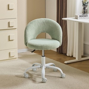 image:imageVINGLI Small Vanity Chair with Faux Fur Wheels for GirlsCute Adjustable Height Armless Office Desk Chair360Swivel Comfy Rolling for StudyMake up RoomSmall SpaceBlueFurry Mint Green