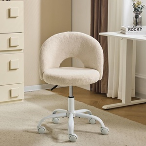 image:imageVINGLI Small Vanity Chair with Faux Fur Wheels for GirlsCute Adjustable Height Armless Office Desk Chair360Swivel Comfy Rolling for StudyMake up RoomSmall SpaceBlueFurry Khaki