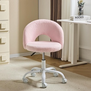 image:imageVINGLI Small Vanity Chair with Faux Fur Wheels for GirlsCute Adjustable Height Armless Office Desk Chair360Swivel Comfy Rolling for StudyMake up RoomSmall SpaceBlueFurry Pink
