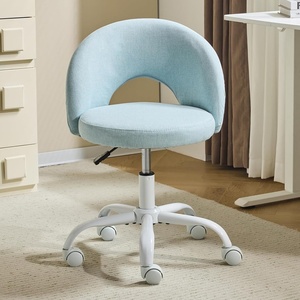 image:imageVINGLI Small Vanity Chair with Faux Fur Wheels for GirlsCute Adjustable Height Armless Office Desk Chair360Swivel Comfy Rolling for StudyMake up RoomSmall SpaceBlueLinen Light Blue
