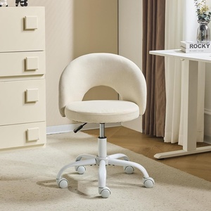 image:imageVINGLI Small Vanity Chair with Faux Fur Wheels for GirlsCute Adjustable Height Armless Office Desk Chair360Swivel Comfy Rolling for StudyMake up RoomSmall SpaceBlueLinen Light Yellow