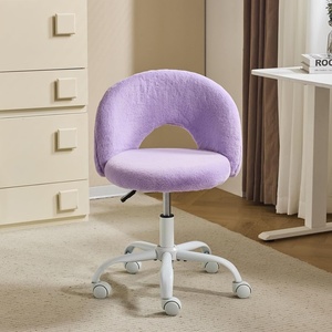 image:imageVINGLI Small Vanity Chair with Faux Fur Wheels for GirlsCute Adjustable Height Armless Office Desk Chair360Swivel Comfy Rolling for StudyMake up RoomSmall SpaceBlueFurry Purple