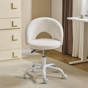 image:imageVINGLI Small Vanity Chair with Faux Fur Wheels for GirlsCute Adjustable Height Armless Office Desk Chair360Swivel Comfy Rolling for StudyMake up RoomSmall SpaceBlueLinen White