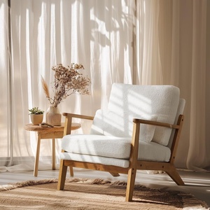 image:imageVINGLI Solid Wood Wide Armrests Accent Chair Set of 2Upholstered Mid Century Modern Chair with PillowFarmhouse Arm Chair Comfy Reading ChairChairs Living RoomBedroomGuest RoomTeddy FleeceKhakiWhite