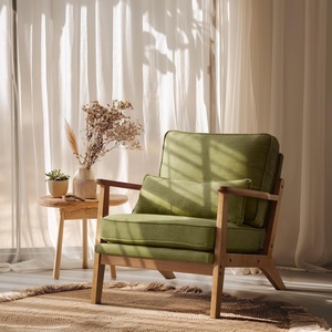 image:imageVINGLI Solid Wood Wide Armrests Accent Chair Set of 2Upholstered Mid Century Modern Chair with PillowFarmhouse Arm Chair Comfy Reading ChairChairs Living RoomBedroomGuest RoomTeddy FleeceKhakiGreen
