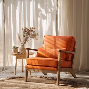 image:imageVINGLI Solid Wood Wide Armrests Accent Chair Set of 2Upholstered Mid Century Modern Chair with PillowFarmhouse Arm Chair Comfy Reading ChairChairs Living RoomBedroomGuest RoomTeddy FleeceKhakiBurnt Orange